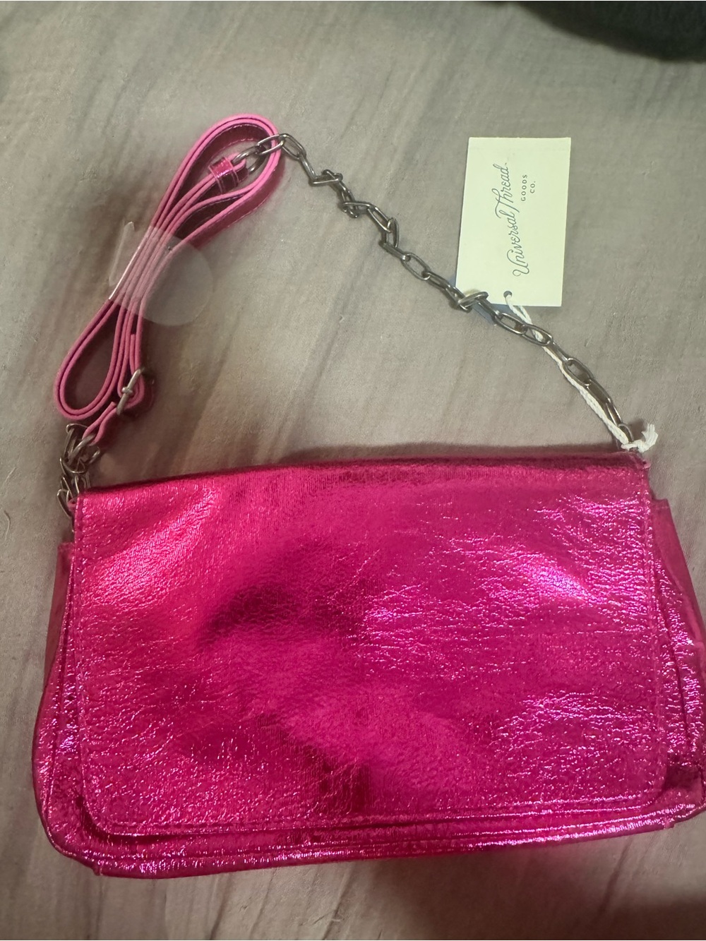 Universal Thread small Metallic Pink Clutch/Crossbody Shoulder Bag NWT